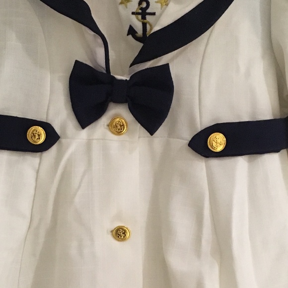 Girl's Nautical 2PC Dress-Off White & Blue- Gold Buttons - Size 4T Worn Once - Picture 7 of 11